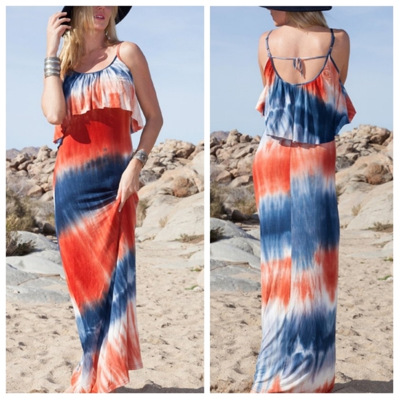 White Mark Dresses & Skirts - White Mark blue & orange tie-dyed maxi dress, sz XL, NWT